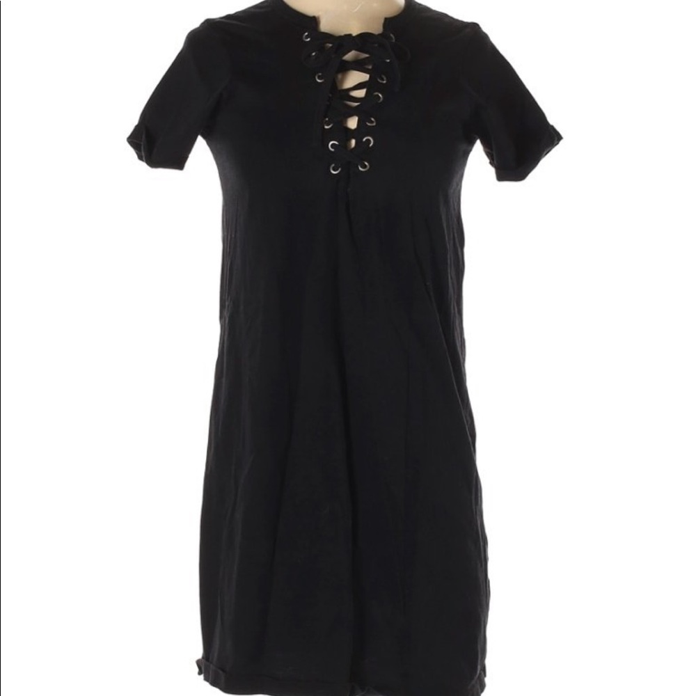 ASOS Black V-Neck Lace Up Short Sleeve T-shirt Dress 4